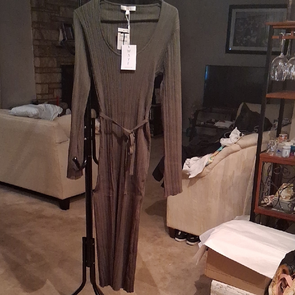 Wayf Ribbed Dress in Tan